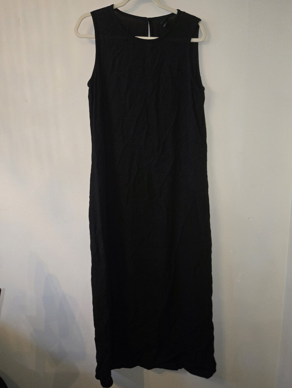 Eileen Fisher Black Italian Viscose Linen Sleeveless Shift [Medium] Dress Lux